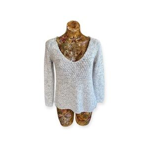 Zara knit green white top sweater vneck small  faded tag